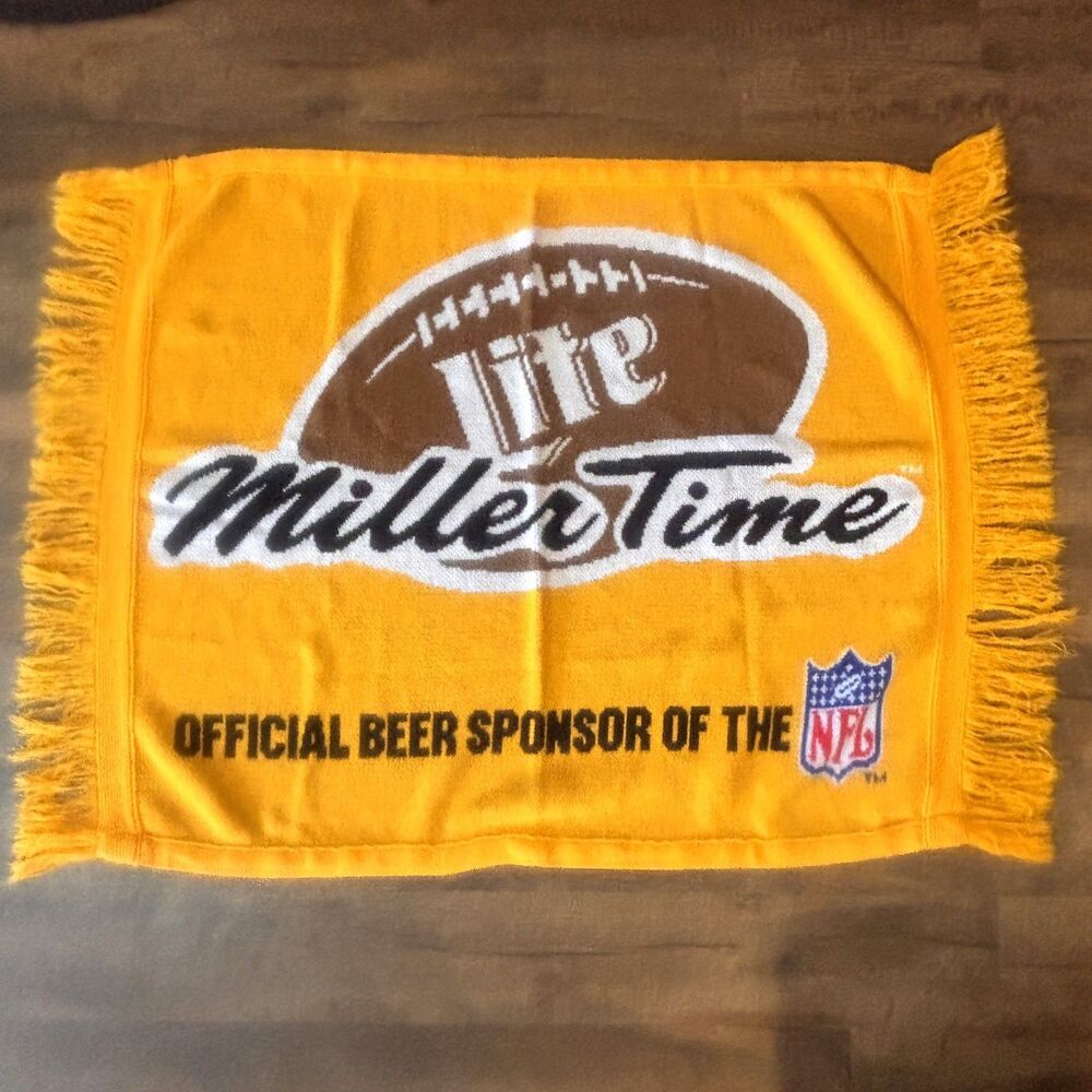 Vtg Miller Lite Miler Time Official Beer NFL Knit Throw Blanket 3 Strikes 70 USA